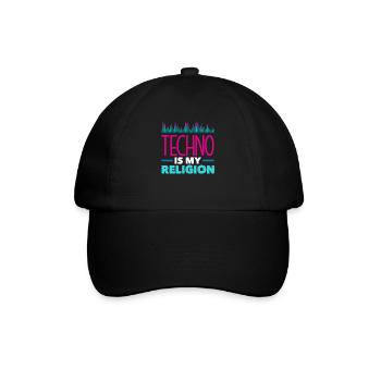 Techno Lover: Techno Ist Meine Religion - Baseballkappe - Schwarz/Schwarz - Vorne