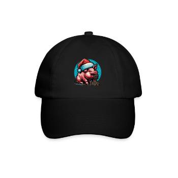 Weihnachten Verfressenes Schwein Völlerei - Baseballkappe - Schwarz/Schwarz - Vorne