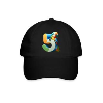Kinderdesign – Papagei und Zahlen - Baseballkappe - Schwarz/Schwarz - Vorne
