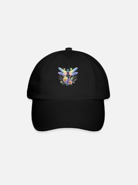 Libelle Und Blumen Aquarell Naturmotiv - Baseballkappe - Schwarz/Schwarz