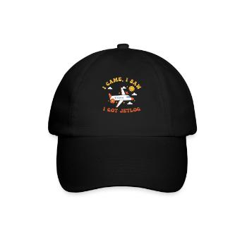 Ich kam, ich sah, ich bekam Jetlag, Reisehumor - Baseballkappe - Schwarz/Schwarz - Vorne