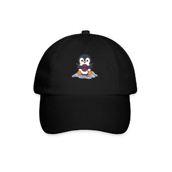 Strickender Pinguin Mit Wolle und Nadeln - Baseballkappe - Schwarz/Schwarz - Vorne