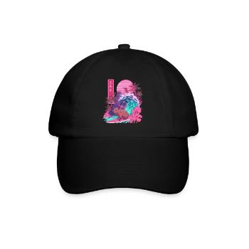 Capybara Carpincho Tier Japanische Surfwelle - Baseballkappe - Schwarz/Schwarz - Vorne