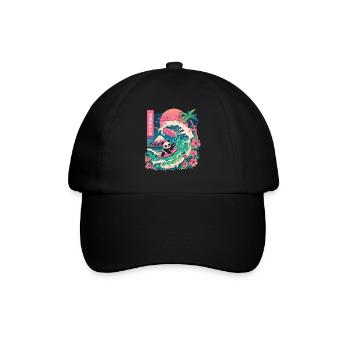 Panda Bär Tier Japanisch Surfen Strand Welle - Baseballkappe - Schwarz/Schwarz - Vorne