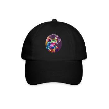 Stoned Frosch: Cannabis, Kiffen, Quak & Trippy - Baseballkappe - Schwarz/Schwarz - Vorne