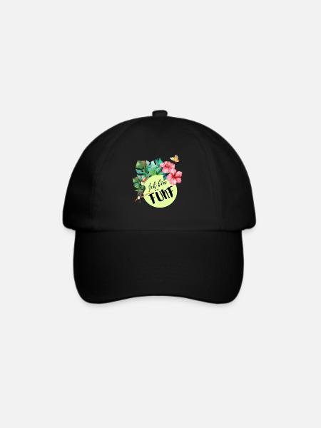 Ich bin fünf – blumiger 5. Geburtstag - Baseballkappe - Schwarz/Schwarz