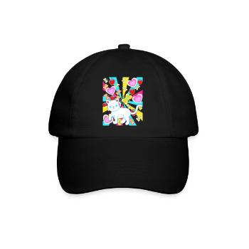 bunt farbenfreudig Retro Sommer Katze Katzen - Baseballkappe - Schwarz/Schwarz - Vorne