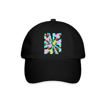 Retro Sommer Erdbeeren Herz Schmetterlinge Natur - Baseballkappe - Schwarz/Schwarz - Vorne