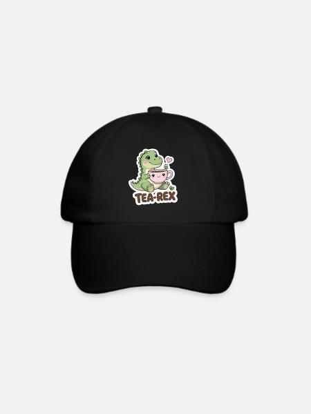 Tea-Rex – Süßer Dino mit Teetasse - Baseballkappe - Schwarz/Schwarz