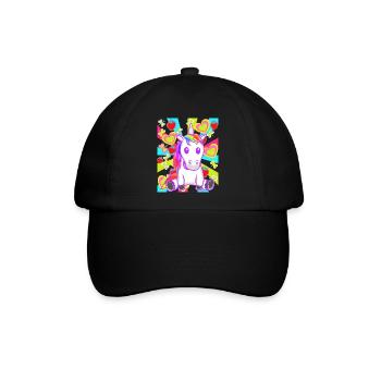 Sommer Retro Einhorn Einhörner Erdbeeren Obst - Baseballkappe - Schwarz/Schwarz - Vorne