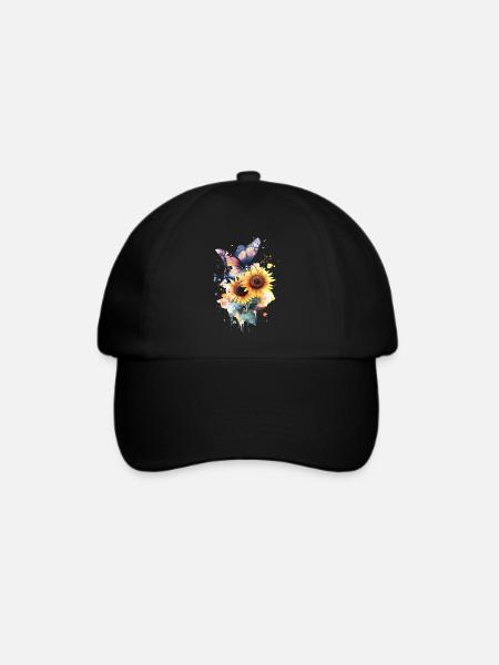 Schmetterling Sonnenblume - Baseballkappe - Schwarz/Schwarz