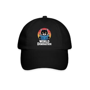Weltherrschaft – Katze mit großen Plänen - Baseballkappe - Schwarz/Schwarz - Vorne