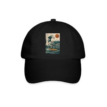 Skelett Surfen Japanische Welle Mt. Fuji Retro Kunst - Baseballkappe - Schwarz/Schwarz - Vorne