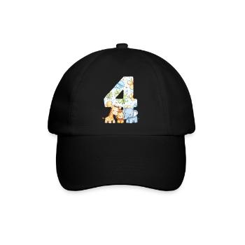 Dschungeltiere Kinder 4 Jahr Geburtstag Geschenk - Baseballkappe - Schwarz/Schwarz - Vorne