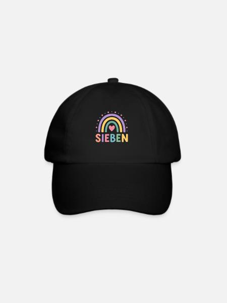 7. Geburtstag Regenbogen Herz Design - Baseballkappe - Schwarz/Schwarz