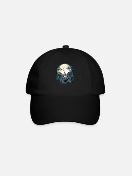 Drei Blaureiher Mond Heulen - Baseballkappe - Schwarz/Schwarz