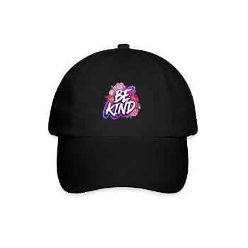 Be Kind Pfingstrose Floral Neon Glow Schriftzug - Baseballkappe - Schwarz/Schwarz - Vorne