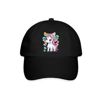 Einhorn Kinder Mädchen Jungen Eis Eiskrem - Baseballkappe - Schwarz/Schwarz - Vorne