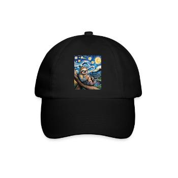 Faultier im Van Gogh Stil – Kunst trifft Chill - Baseballkappe - Schwarz/Schwarz - Vorne