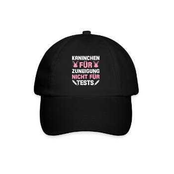 Tierschutz KANINCHEN FÜR ZUNEIGUNG NICHT FÜR TESTS - Baseballkappe - Schwarz/Schwarz - Vorne