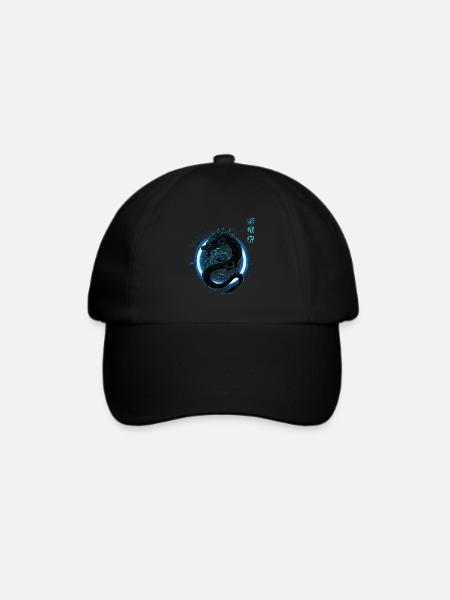 Japanisch neon blauer - Drache - Baseballkappe - Schwarz/Schwarz