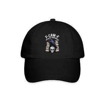 Rabe über Schädel und Bücherwelt - Baseballkappe - Schwarz/Schwarz - Vorne