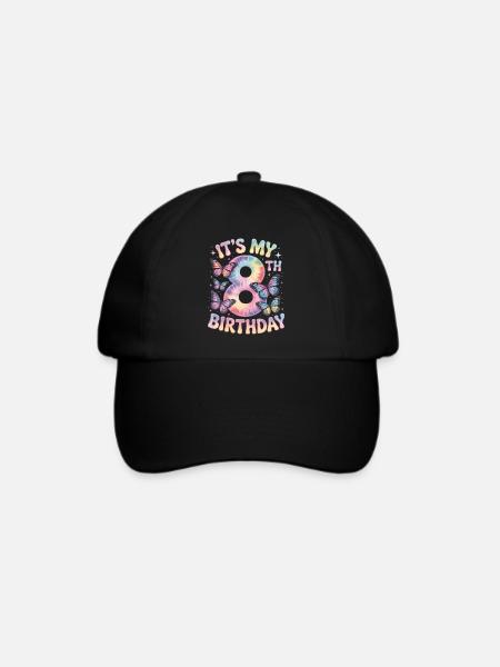 8. Geburtstag Regenbogen Schmetterling Deko - Baseballkappe - Schwarz/Schwarz