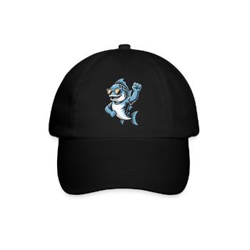 Shark mit Sonnenbrille Jubel - Baseballkappe - Schwarz/Schwarz - Vorne