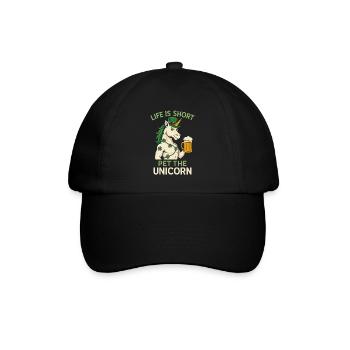 Leben ist kurz – Einhorn Prost - Baseballkappe - Schwarz/Schwarz - Vorne