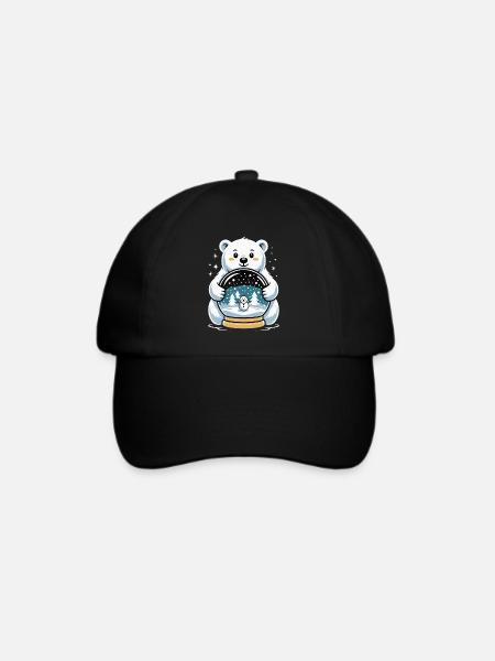 Polarbaer Schneekugel Impression - Baseballkappe - Schwarz/Schwarz
