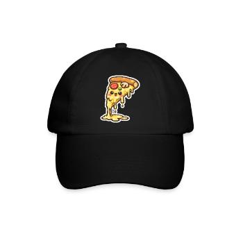 Kawaii Käse-Pizza Slice - Baseballkappe - Schwarz/Schwarz - Vorne