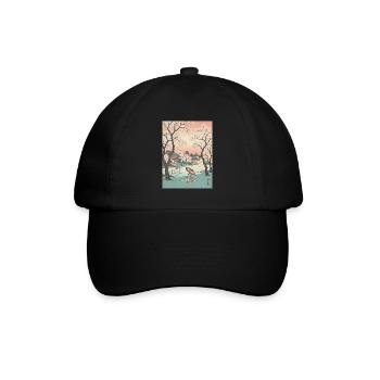 Traditioneller Japanischer Kirschblüten - Baseballkappe - Schwarz/Schwarz - Vorne