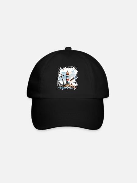 Leuchtturm Anker Möwe - Baseballkappe - Schwarz/Schwarz