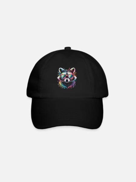Bunter Waschbär Wasserfarben Spritzer - Baseballkappe - Schwarz/Schwarz