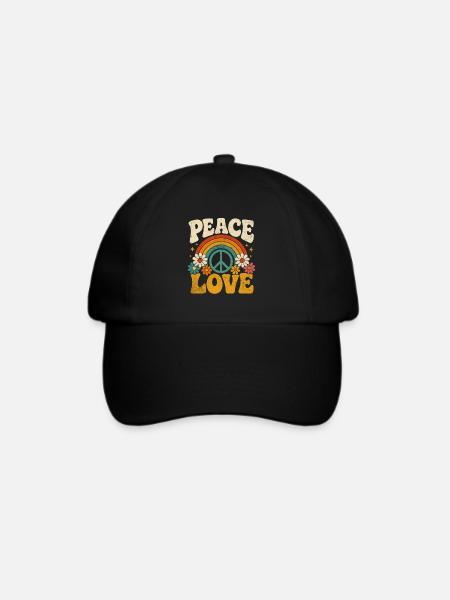 Peace Love Rainbow Hippie - Baseballkappe - Schwarz/Schwarz