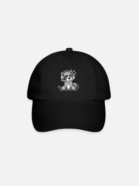 Waschbär Singen Musik Hören - Baseballkappe - Schwarz/Schwarz