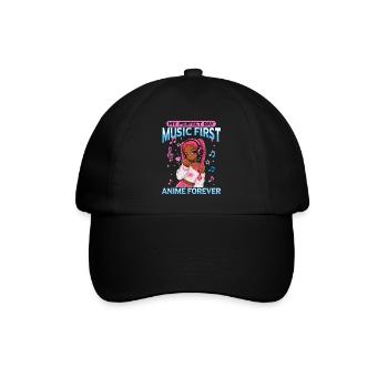 Anime and Music Chibi Black Girl - Baseballkappe - Schwarz/Schwarz - Vorne