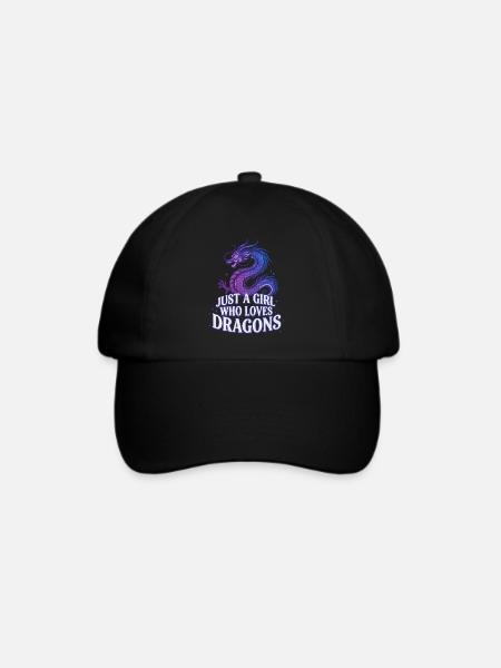 Drachenliebe: Girl liebt Drachen - Baseballkappe - Schwarz/Schwarz