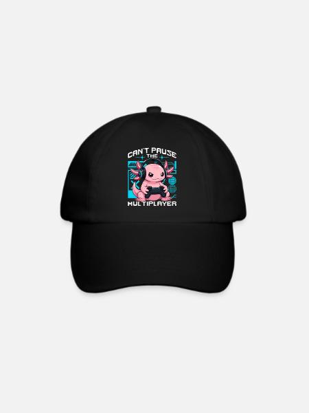 Funny Axolotl Gamer Gaming - Baseballkappe - Schwarz/Schwarz