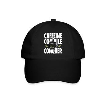Caffeine Compile Conquer – Entwickler Kaffee Humor - Baseballkappe - Schwarz/Schwarz - Vorne