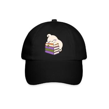 Schlafender Halloween Geist mit Büchern - Baseballkappe - Schwarz/Schwarz - Vorne