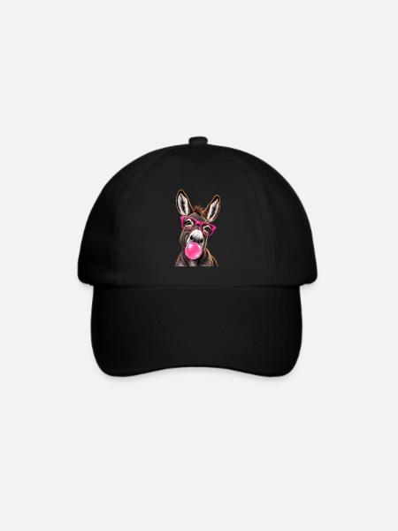 Âne Cool avec Lunettes Roses et Bubble Gum - Baseballkappe - Schwarz/Schwarz