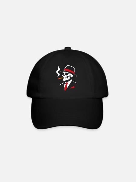 Noir-Skelett mit Zigarre - Baseballkappe - Schwarz/Schwarz