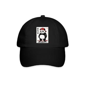Panda Skate Bruh mit roter Cap - Baseballkappe - Schwarz/Schwarz - Vorne