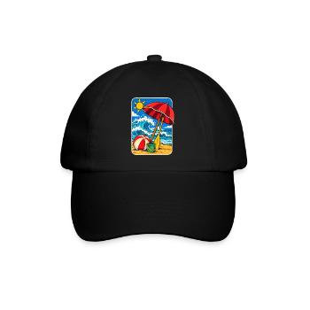Retro Sunny Beach Day Illustration - Baseballkappe - Schwarz/Schwarz - Vorne
