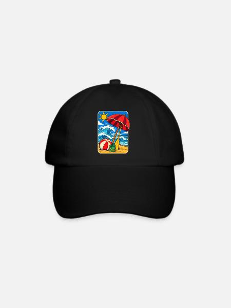 Retro Sunny Beach Day Illustration - Baseballkappe - Schwarz/Schwarz