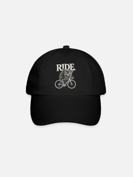 Wütende Katze auf Rennrad - Baseballkappe - Schwarz/Schwarz