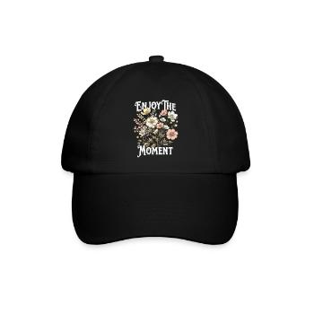 Enjoy The Moment Blumen Retro Vintage Geschenk - Baseballkappe - Schwarz/Schwarz - Vorne