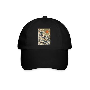 Panda, Surfen, Japanisch, Surfer, Pandabär - Baseballkappe - Schwarz/Schwarz - Vorne