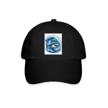 Hai in gewaltiger Welle - Baseballkappe - Schwarz/Schwarz - Vorne